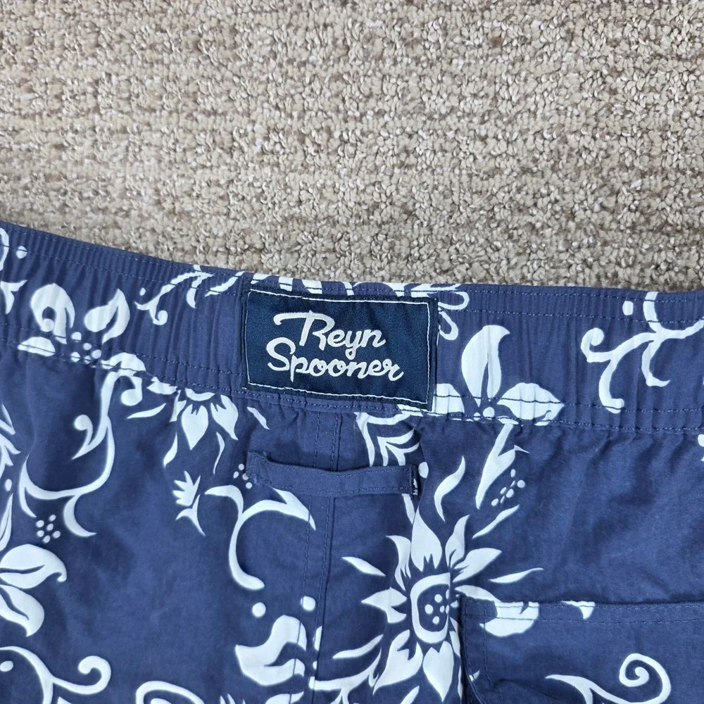 Reyn Spooner Mens Blue Floral Swim Trunks Board Shorts Size XL Hawaiian Lined